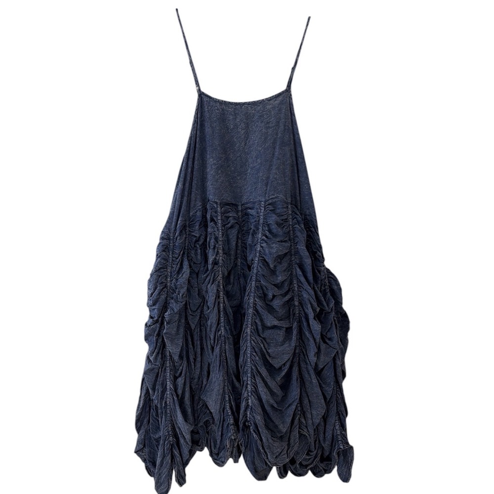 Krista Larson Blue Lagenlook Ruched Skirt Slip Dress Adjustable Straps OSFM